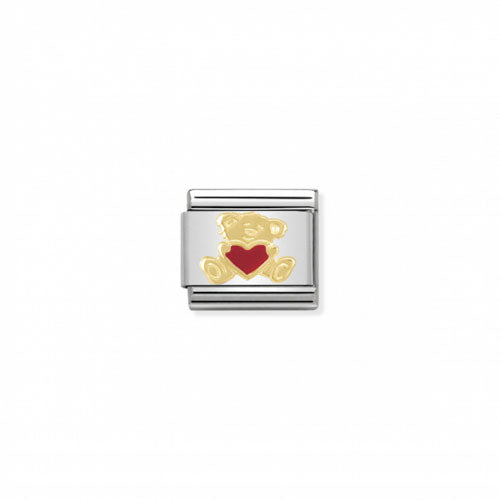 Nomination Love Teddy with Heart charm, featuring a cute teddy bear holding a heart, sterling silver jewelry piece.