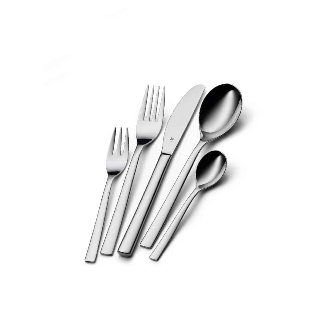 WMF Palermo 30-piece cutlery set includes knives, forks, and spoons arranged on a white background.