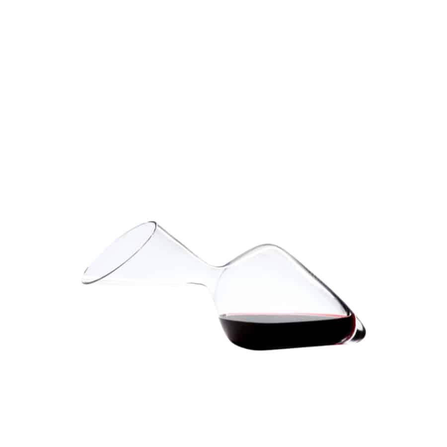 Riedel Tyrol decanter with a sleek, curved glass design for wine aeration and serving, showcasing elegant craftsmanship.