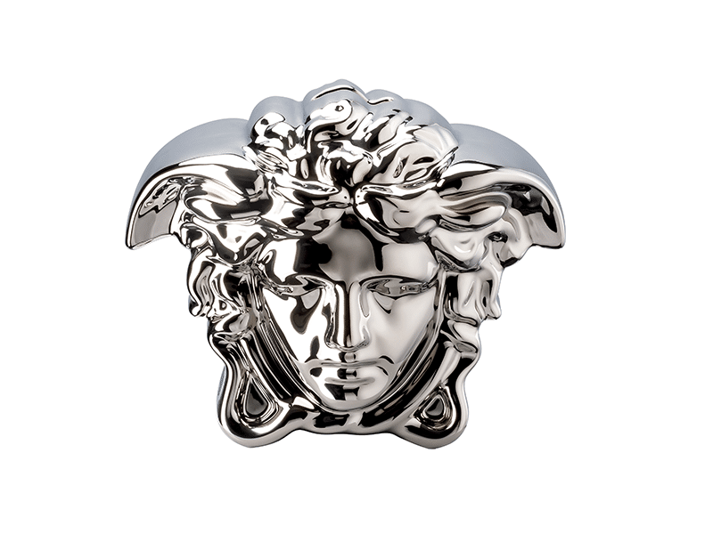 Silver Versace Money Bank "Break The Bank" 10cm with iconic design, featuring Versace branding and decorative details.