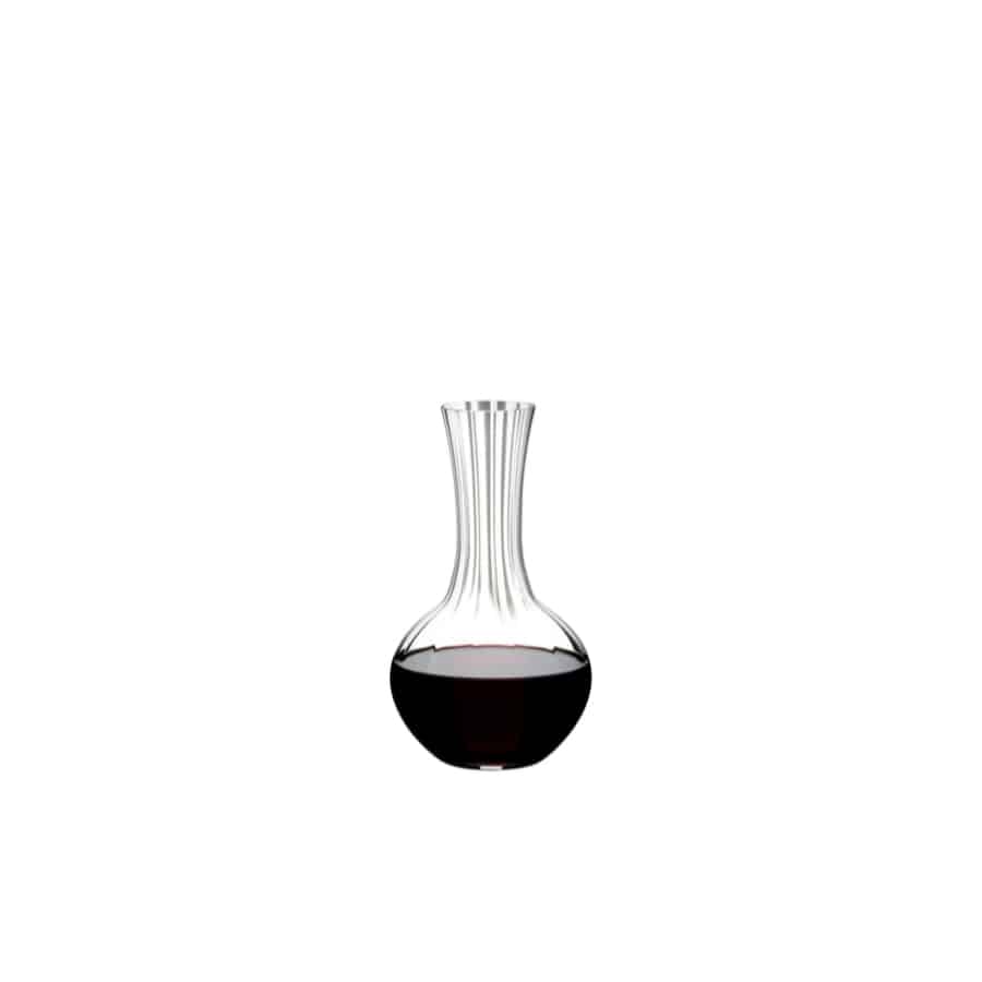 Riedel Decanter Performance in clear glass with elegant shape, designed for aerating and serving wine.