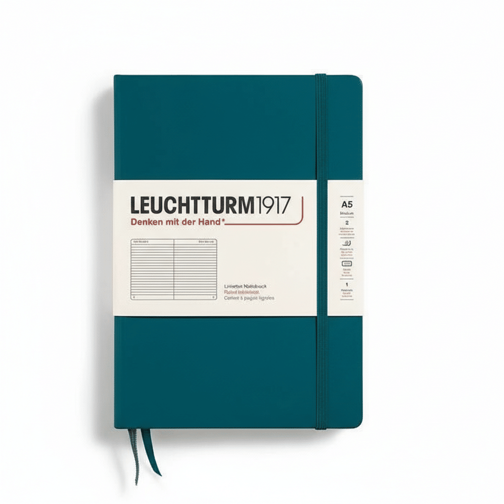 Leuchtturm1917 medium hardcover notebook with 251 ruled, numbered pages in A5 size, ideal for writing and note-taking.