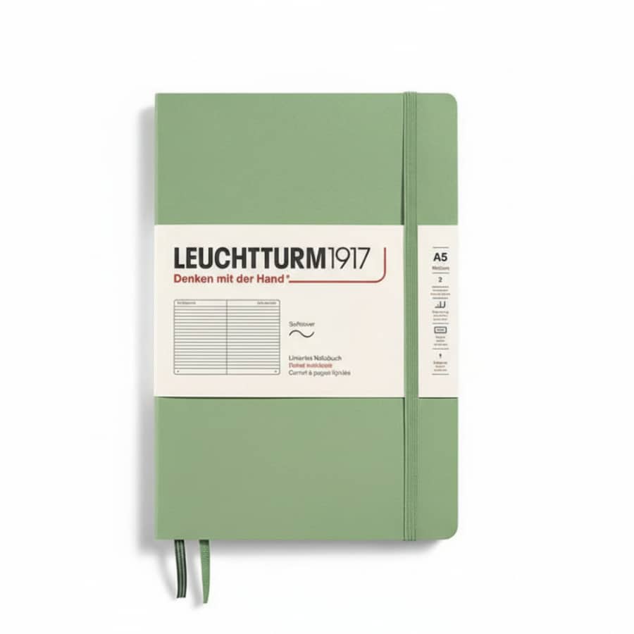Leuchtturm1917 Medium A5 softcover notebook with 123 ruled, numbered pages for writing and note-taking.
