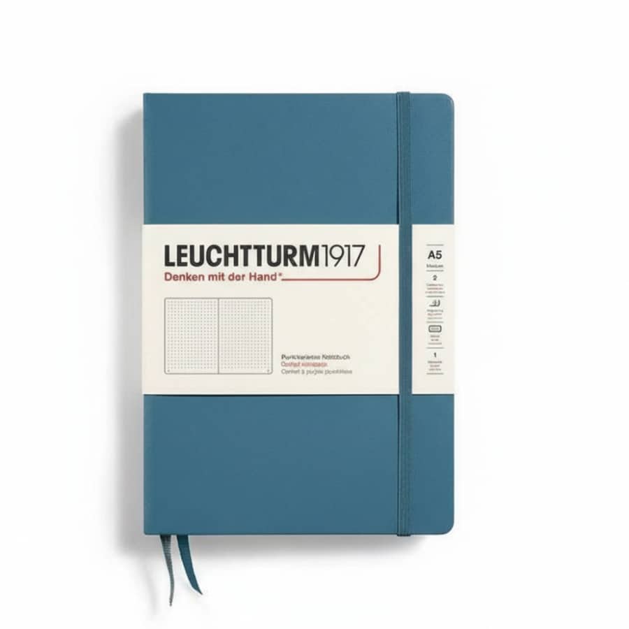Leuchtturm1917 Medium hardcover dotted notebook with 251 numbered pages, suitable for journaling and note-taking.