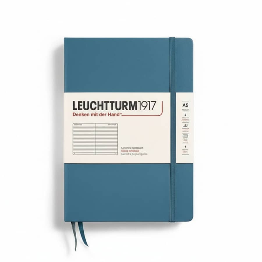 Leuchtturm1917 medium hardcover notebook with ruled pages and numbered sheets, ideal for journaling or note-taking.