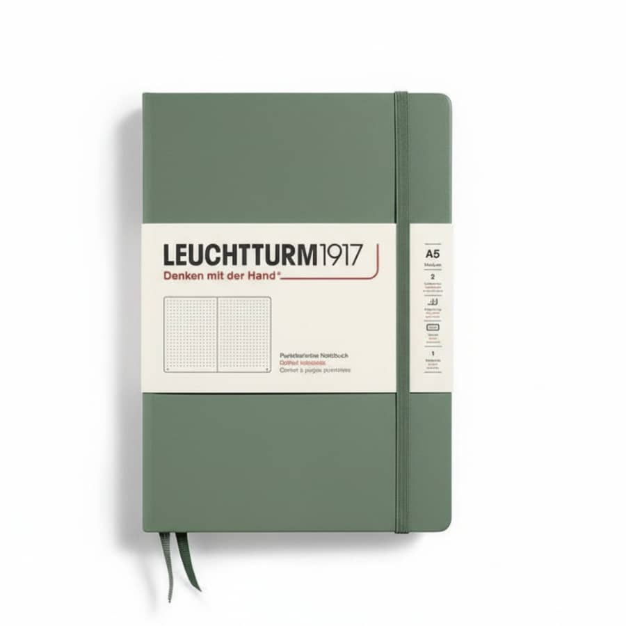 Leuchtturm1917 medium hardcover dotted notebook with 251 numbered pages, ideal for journaling and note-taking.