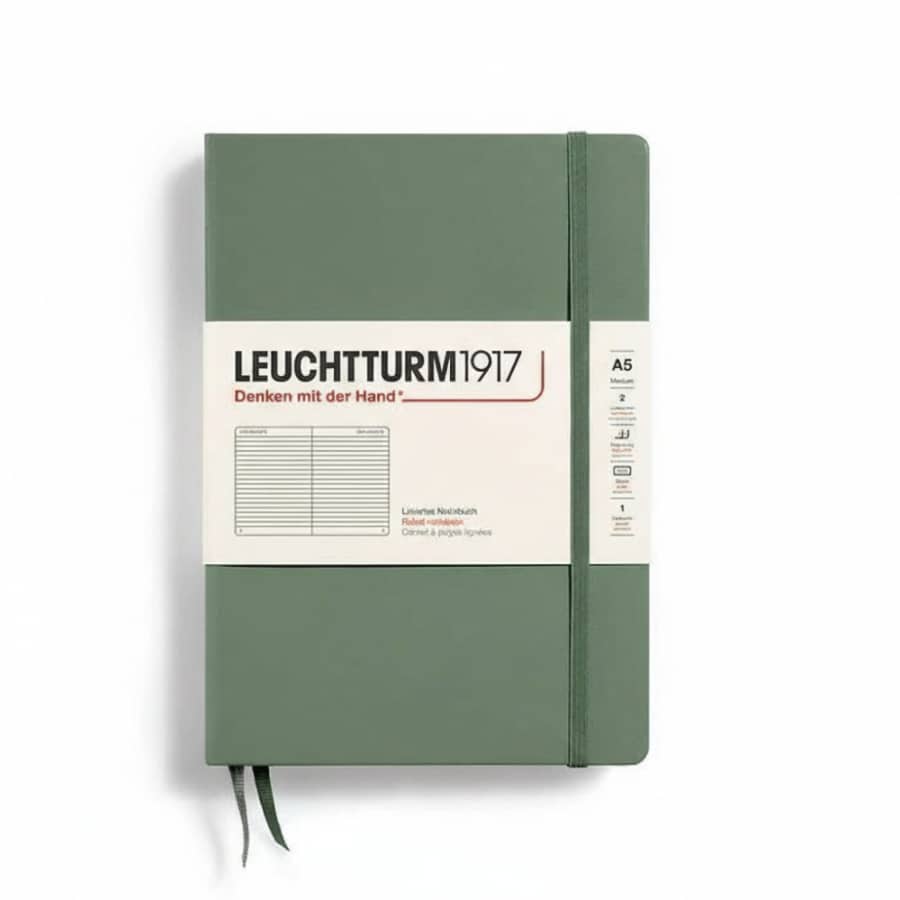 Leuchtturm1917 medium hardcover notebook with 251 ruled, numbered pages, ideal for writing and note-taking.