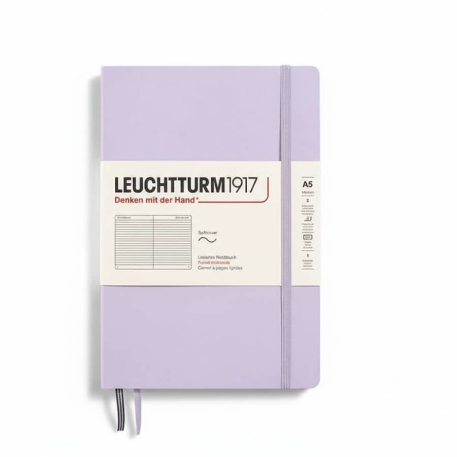 Leuchtturm1917 medium A5 softcover notebook with 123 ruled, numbered pages for writing and note-taking.