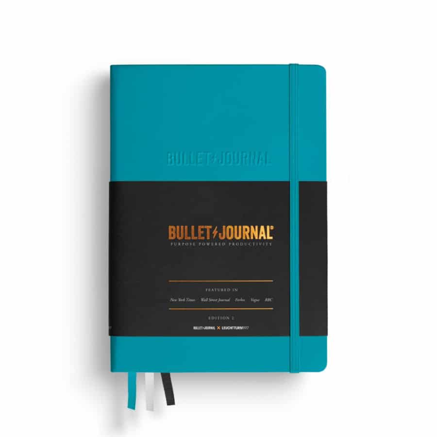 Leuchtturm1917 Bullet Journal Edition 2 medium hardcover with dotted pages, numbered, A5 size for note-taking and planning.