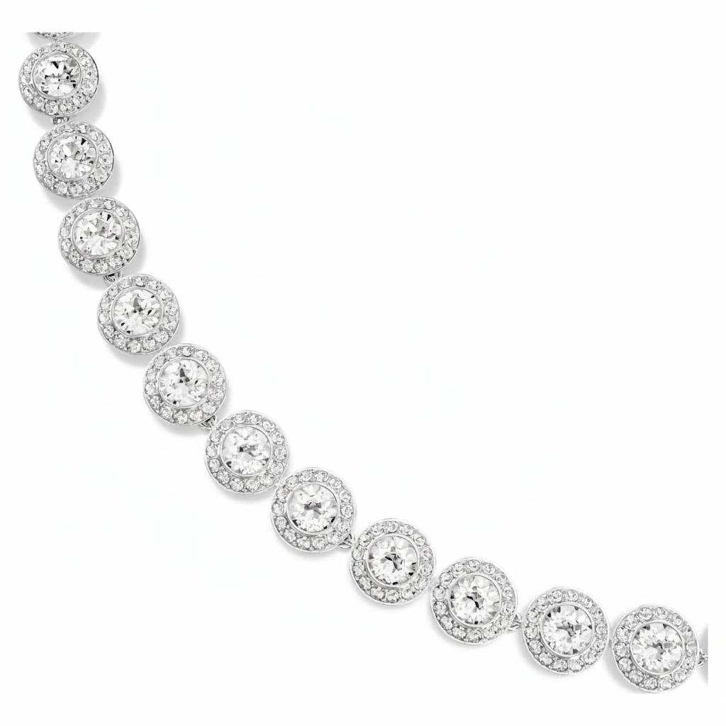 Swarovski Una Angelic necklace with round cut white crystal, medium size, rhodium-plated chain and pendant.