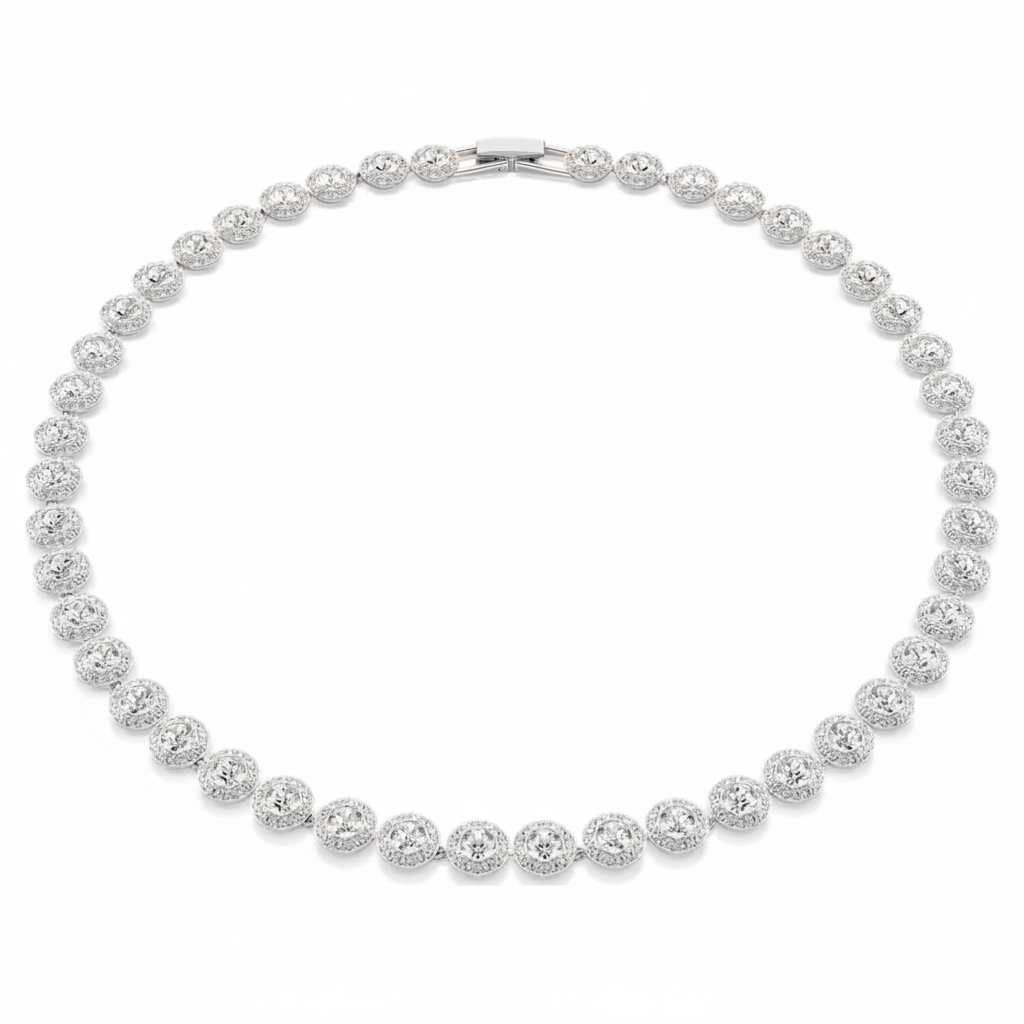 Swarovski Una Angelic necklace with round-cut white crystal, medium size, rhodium plated, elegant jewelry for women