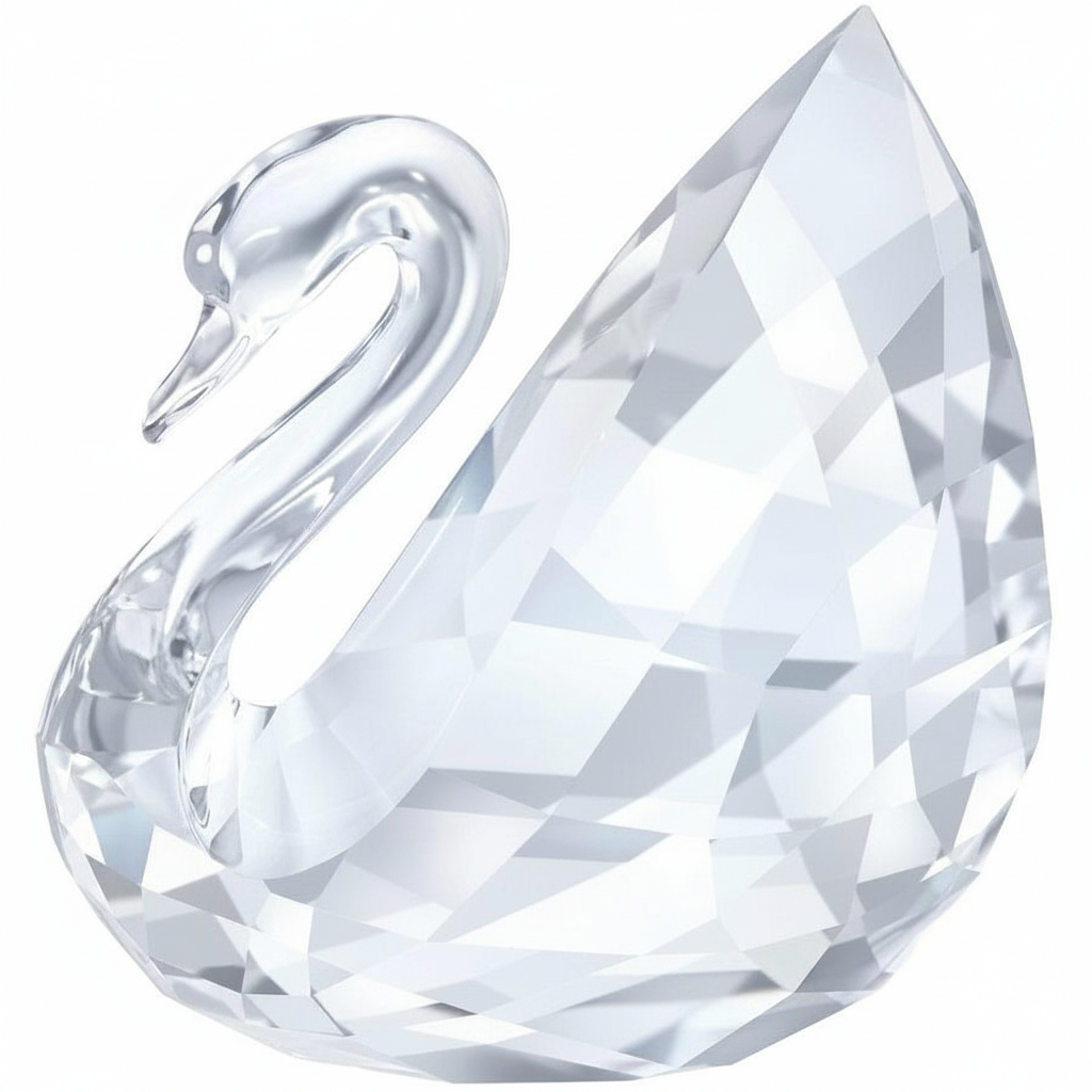 Large Swarovski Swan figurine with clear crystal details and elegant design, showcasing a shimmering, artistic decorative piece.