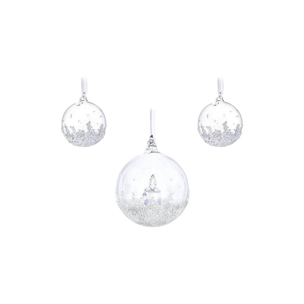 Swarovski Hanging Ornament Christmas Ball Set Annual Edition 2017 with intricate crystal designs and festive holiday details