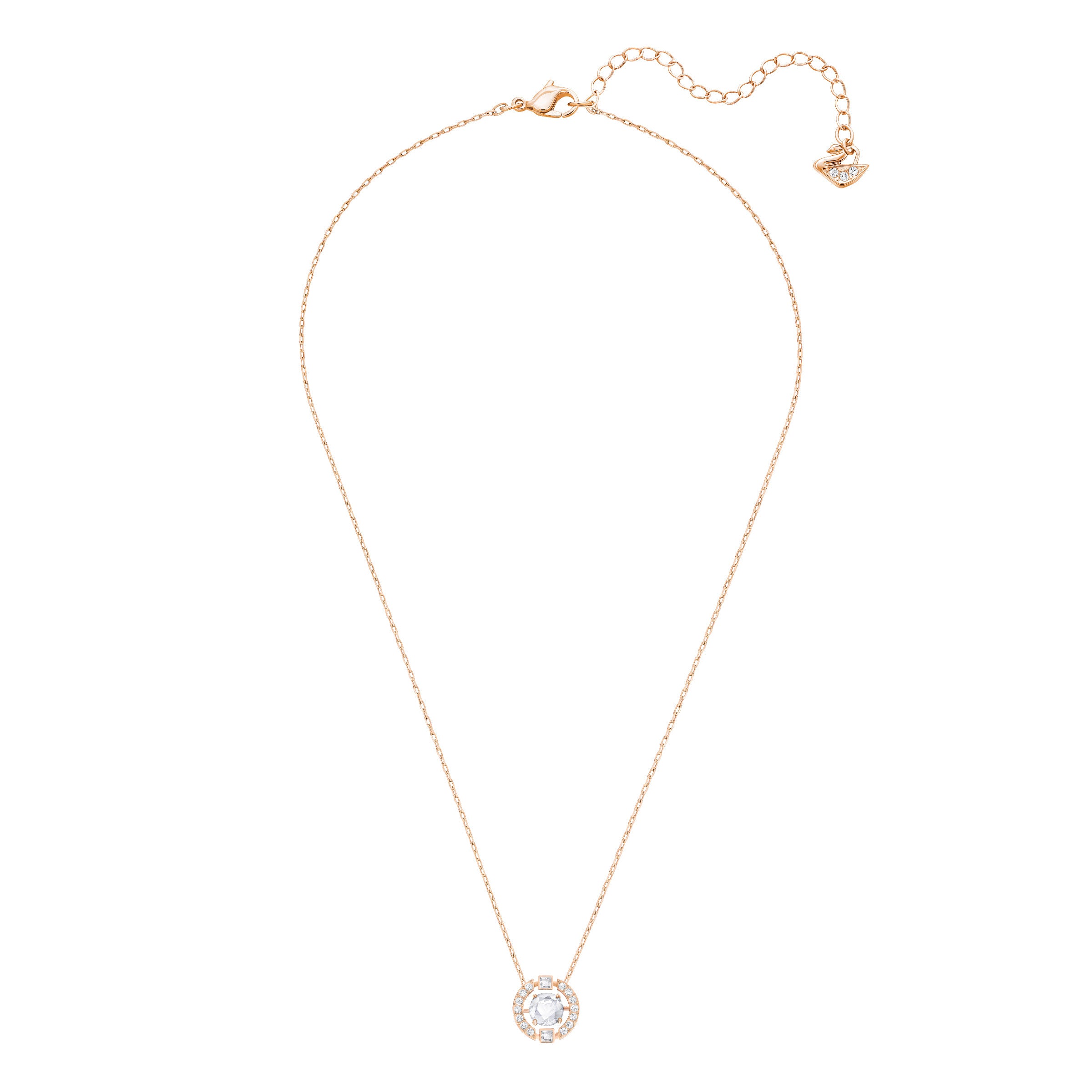 Swarovski Una necklace with round cut white crystal pendant in rose gold-tone plated setting, elegant jewelry for special occasions.