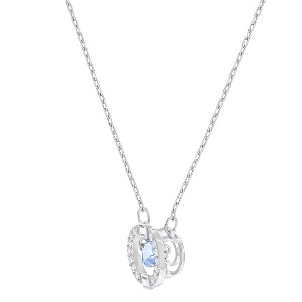 Swarovski Una necklace with round-cut blue crystal, rhodium-plated chain and pendant, elegant jewelry accessory.