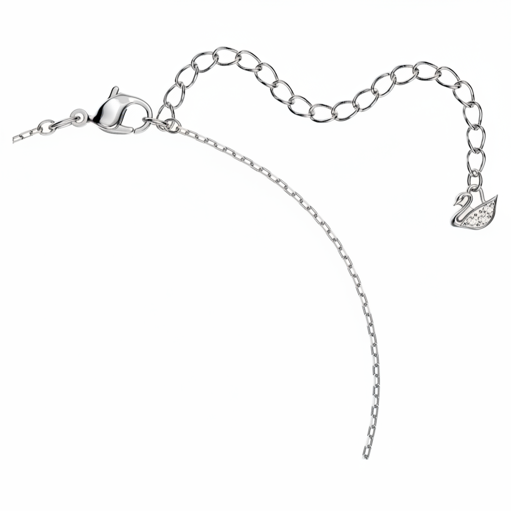 Swarovski Una necklace with round blue crystal, rhodium-plated chain, elegant jewelry for women.