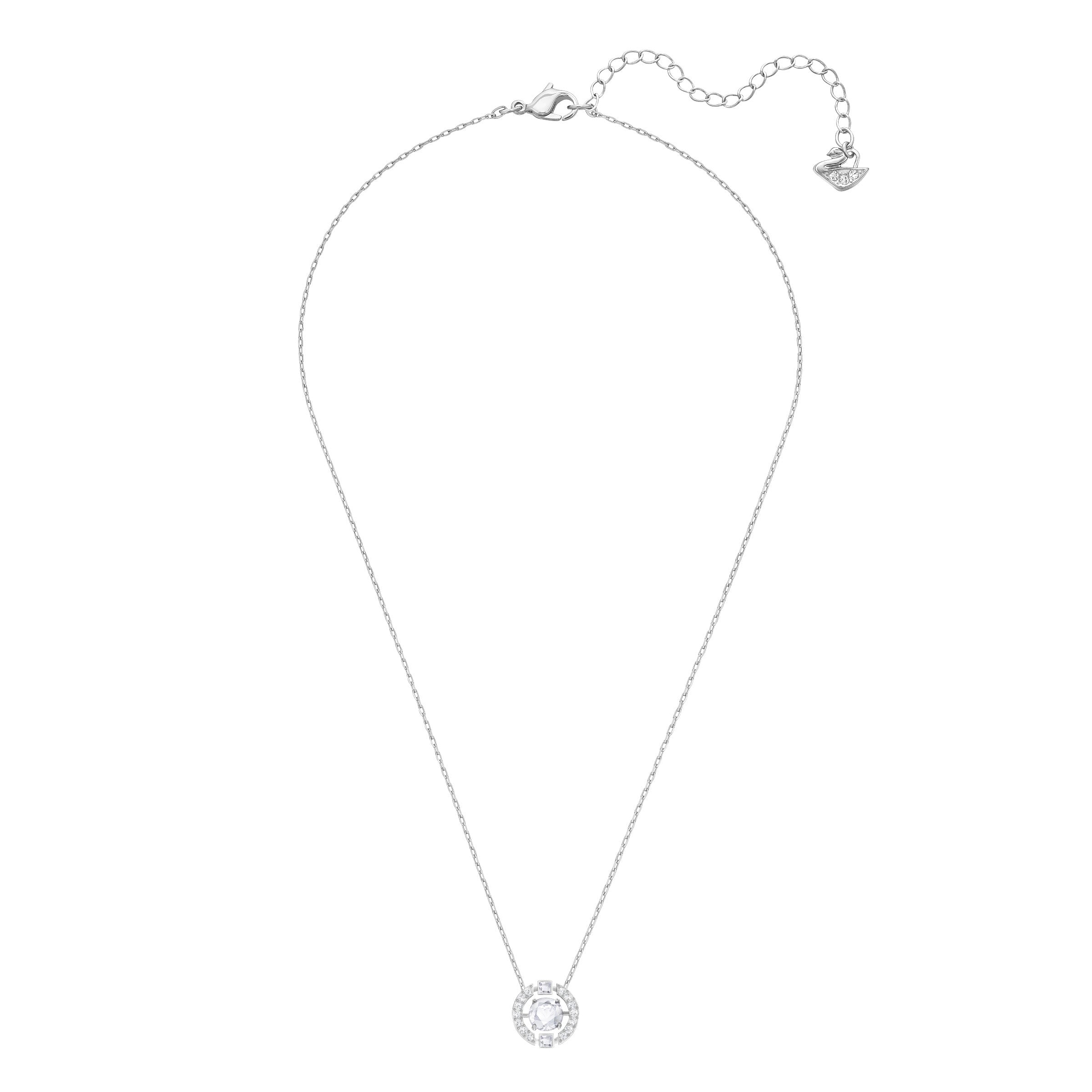 Swarovski Una necklace with round-cut white crystal pendant, rhodium-plated silver chain, elegant jewelry accessory
