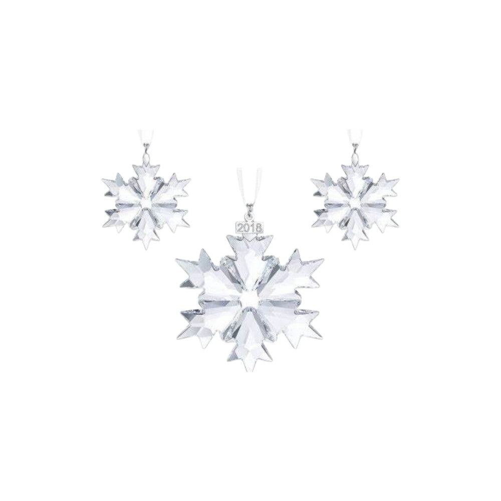 Swarovski Christmas hanging ornament set, annual edition 2018, featuring sparkling crystal holiday decorations.