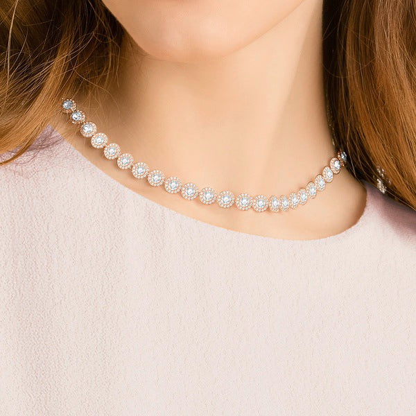 Swarovski Una Angelic necklace with round cut white crystal and rose gold-tone plated chain, medium size, elegant jewelry piece