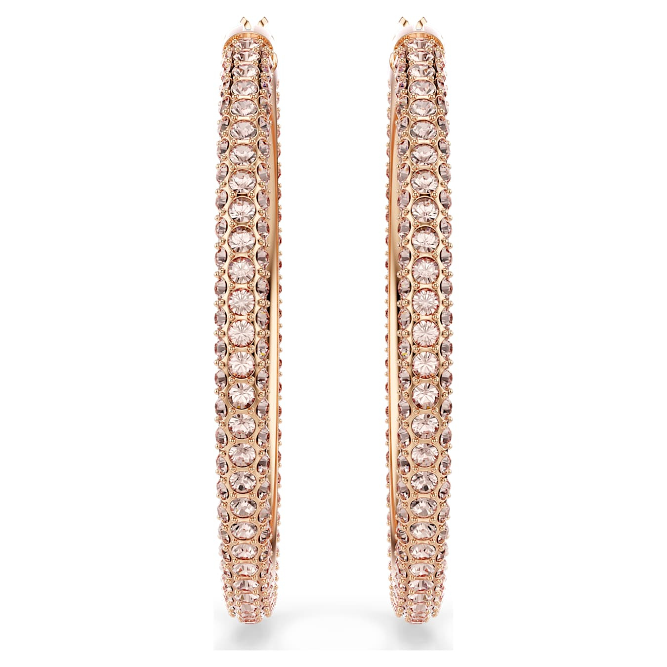 Large Swarovski Dextera hoop earrings in rose gold-tone with pavé white crystals, showcasing elegant, sparkling jewelry.