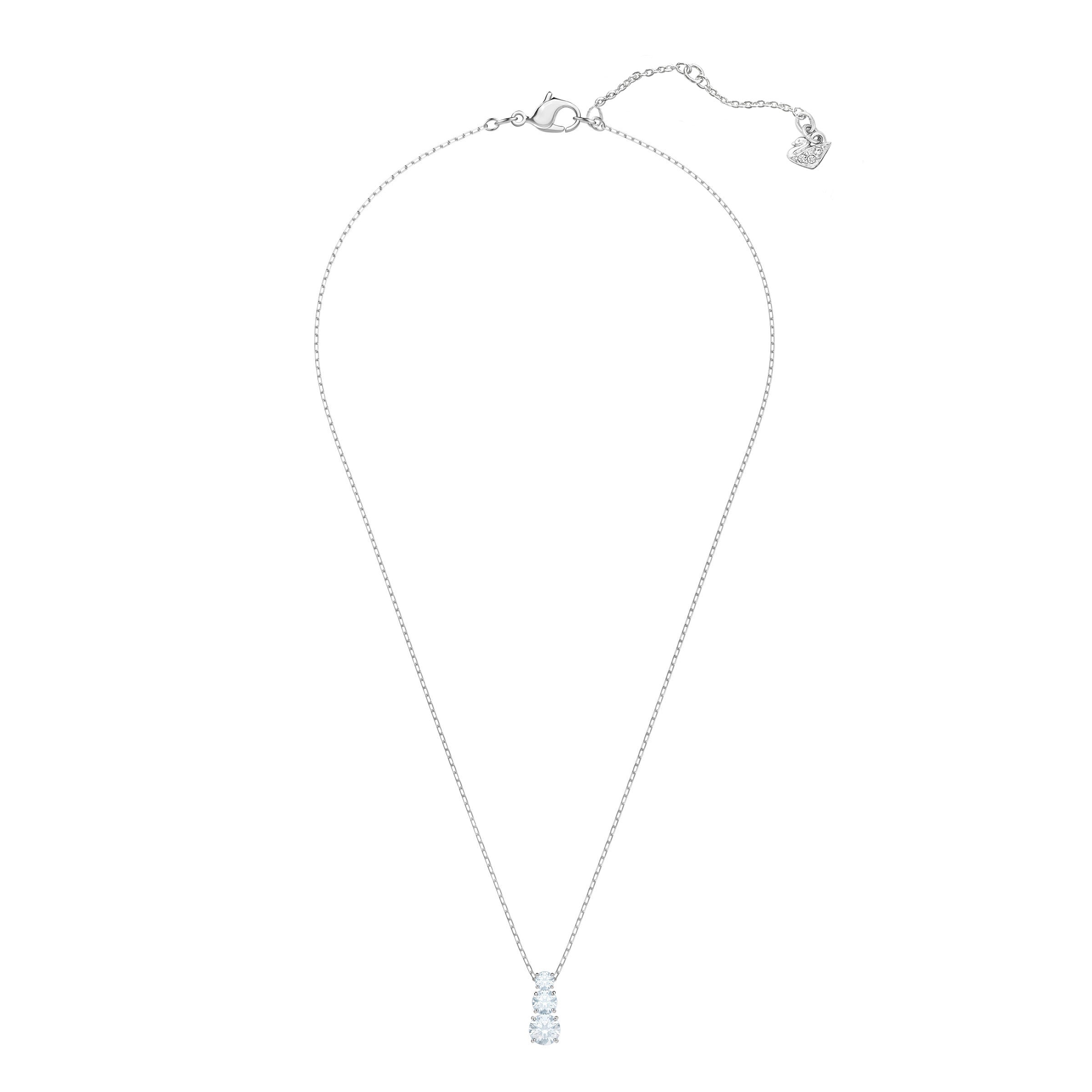 Swarovski Stilla Attract pendant with round white crystal, rhodium-plated jewelry piece on a chain.