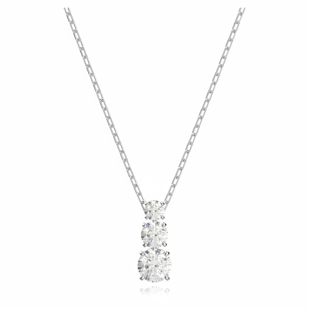 Swarovski Stilla Attract pendant with round cut white crystal, rhodium-plated jewelry piece on a delicate chain