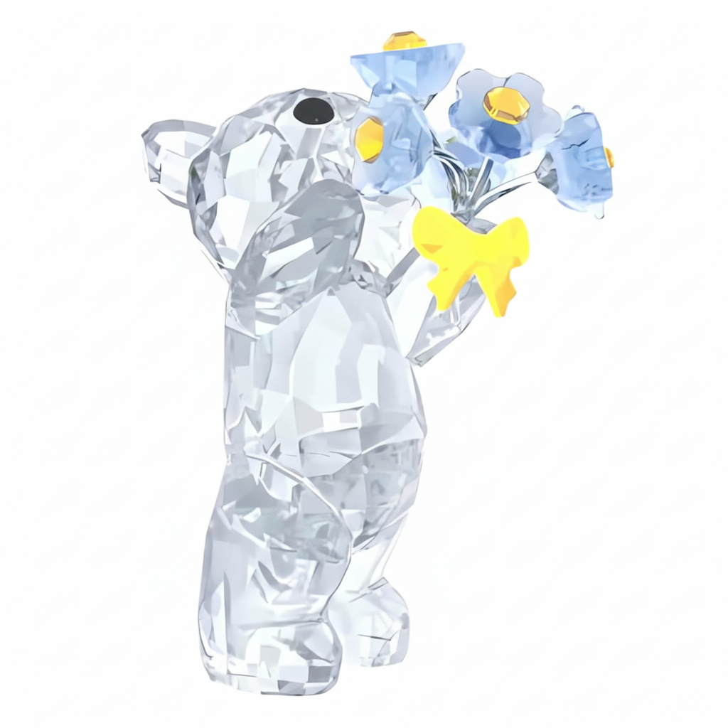 Swarovski Kris Bear Forget-Me-Not crystal figurine with detailed blue floral accents and sparkling clear Swarovski crystals