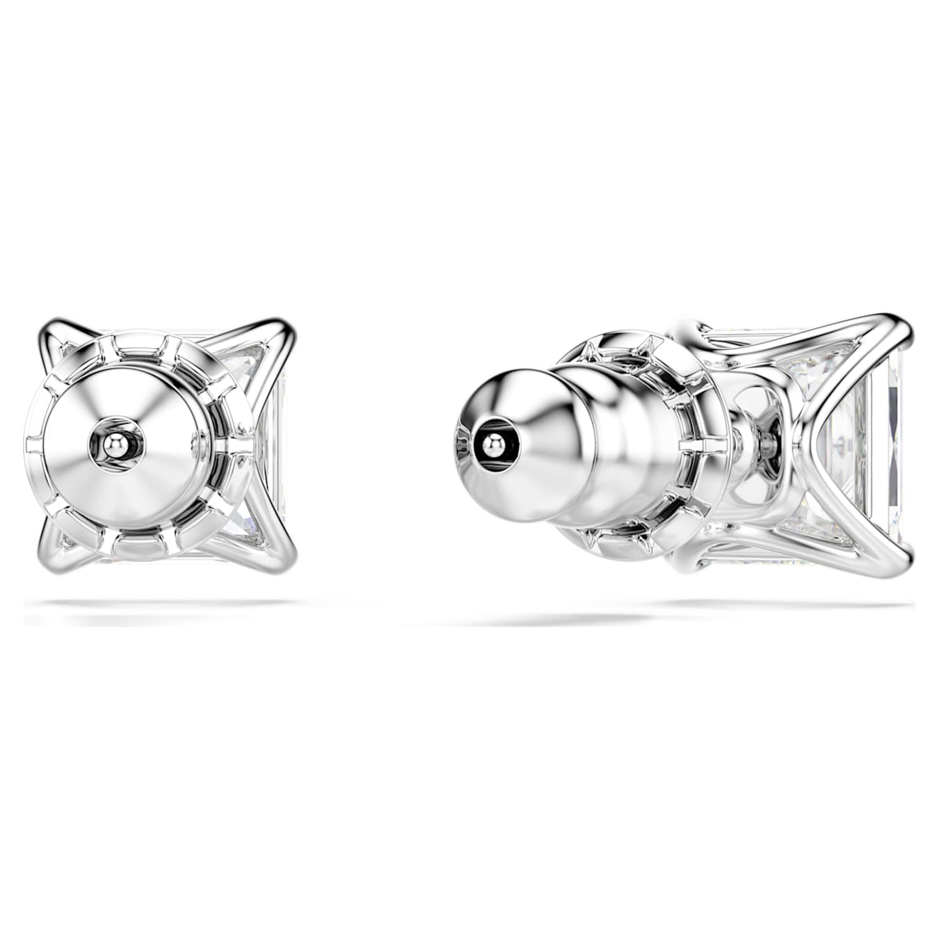 Swarovski Stilla Attract square cut white stud earrings with rhodium plating, elegant jewelry accessory with sparkling crystal stones