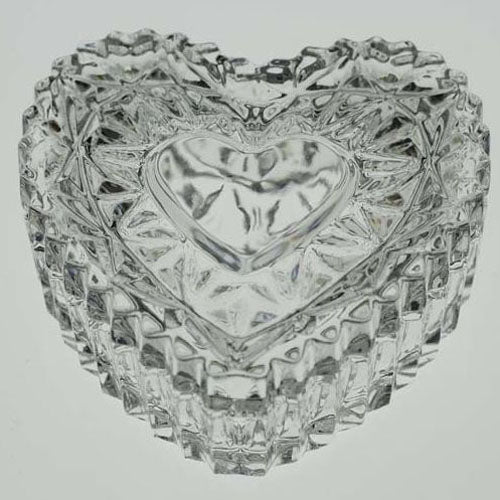 Clear Bohemia Crystal heart-shaped trinket box with a smooth, polished surface and 110mm size, designed for jewelry storage.