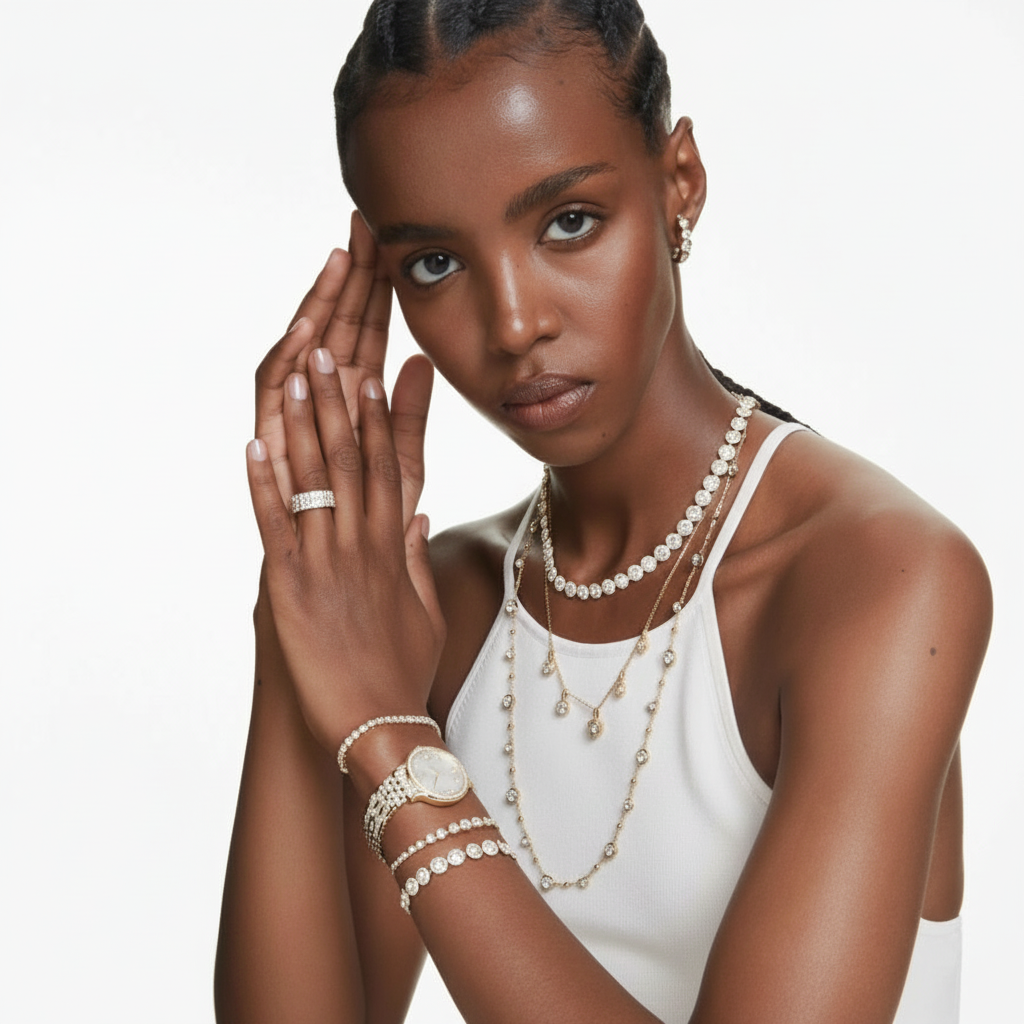 Elegant Swarovski Angelic bracelet featuring sparkling crystals and delicate chain, designed for a refined jewelry look.