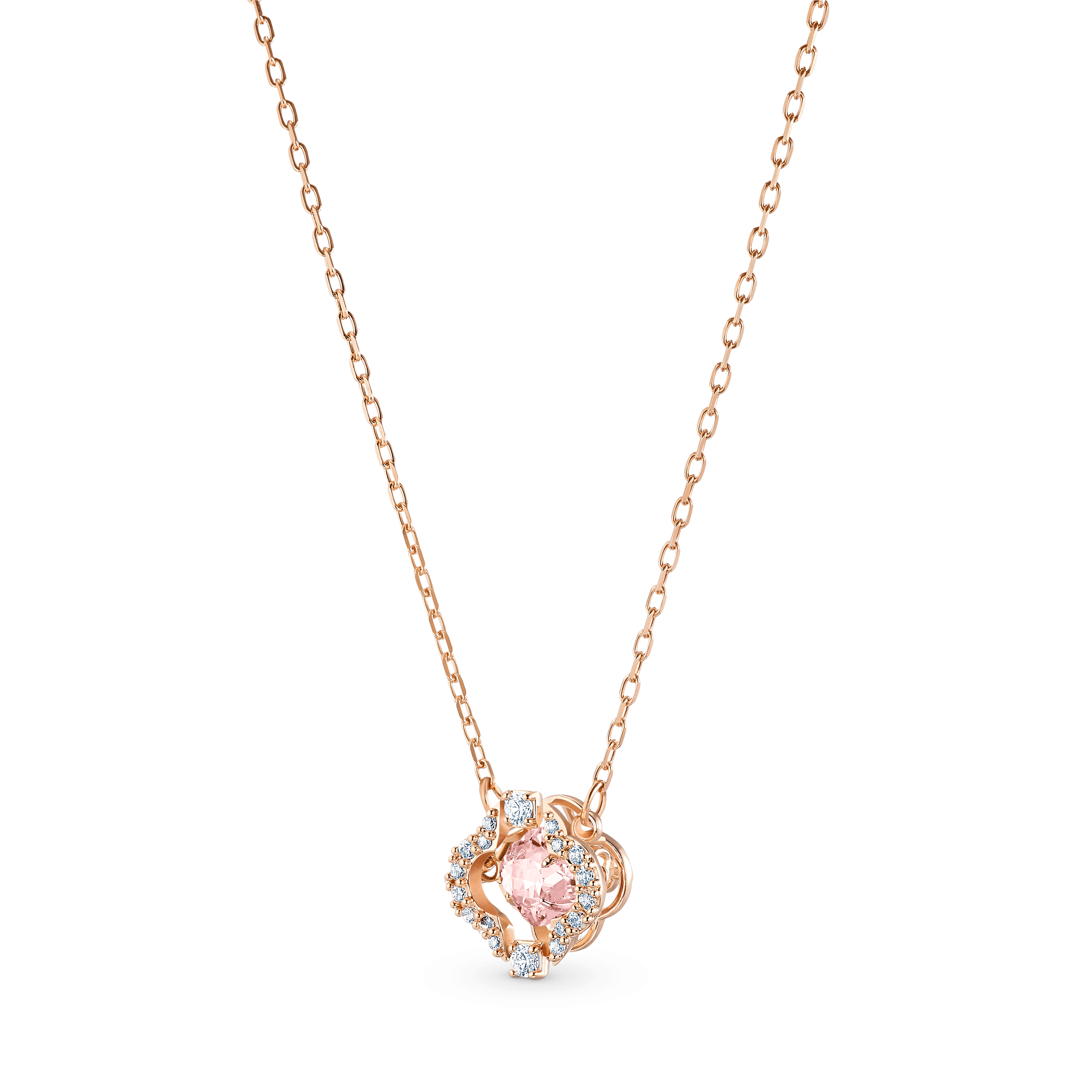Swarovski Una Clover Necklace in pink with rose-gold tone plating, featuring a delicate floral-inspired pendant.