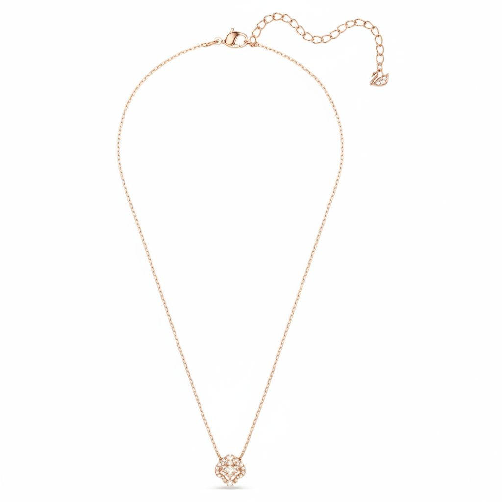 Swarovski Una Clover Necklace in pink with rose-gold tone plating, featuring a delicate pendant and chain.