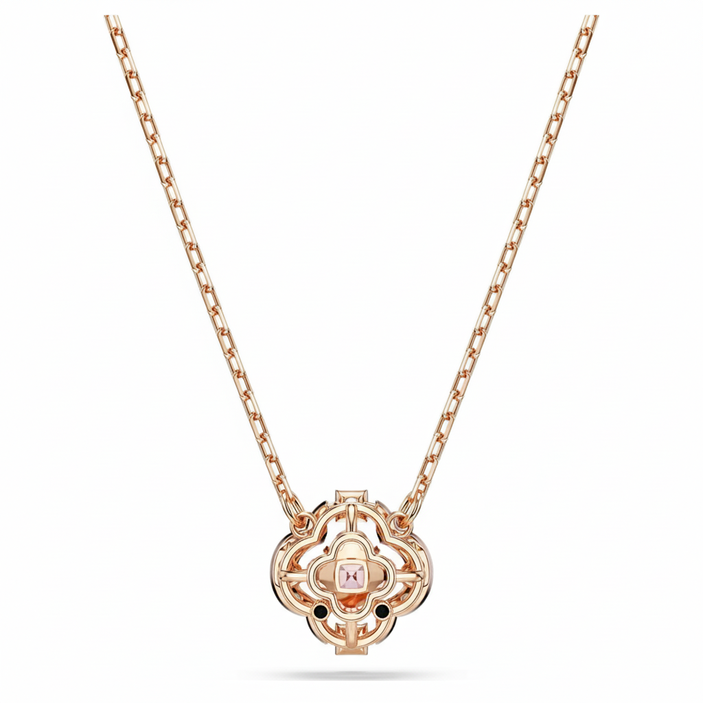 Swarovski Una Clover Necklace in pink with rose-gold tone plating, featuring a delicate clover pendant on a fine chain.