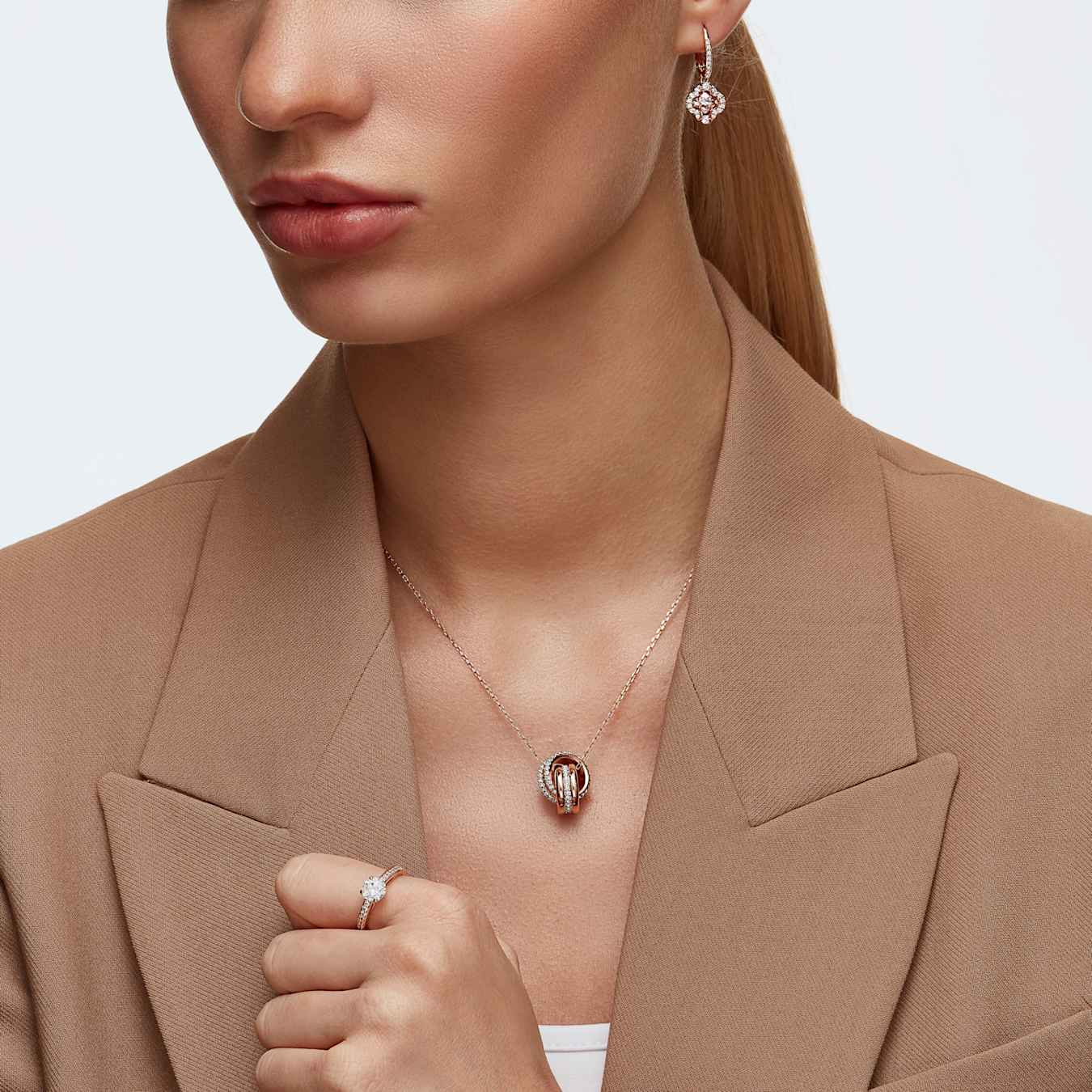 Swarovski Una drop earrings in pink with rose gold-tone plating and clover design, featuring sparkling crystal accents