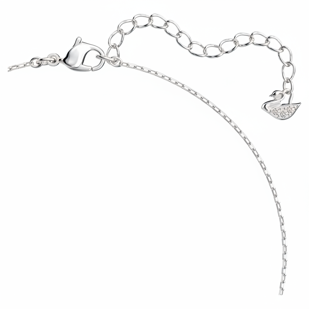 Swarovski Mesmera Heart necklace with white crystals, rhodium-plated chain, elegant jewelry for women.