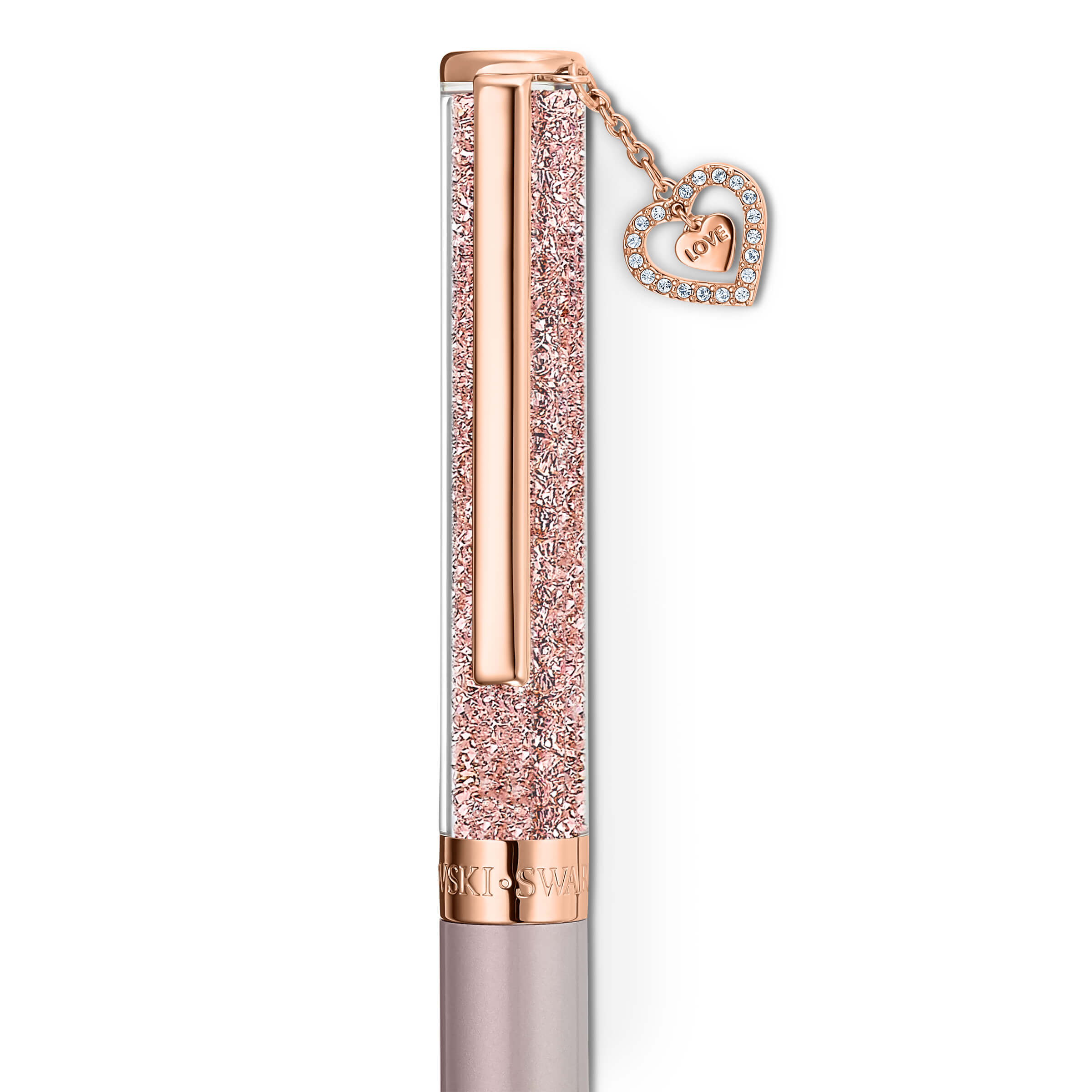 Swarovski pink crystalline ballpoint pen with rose-gold tone plating featuring sparkling crystal accents.
