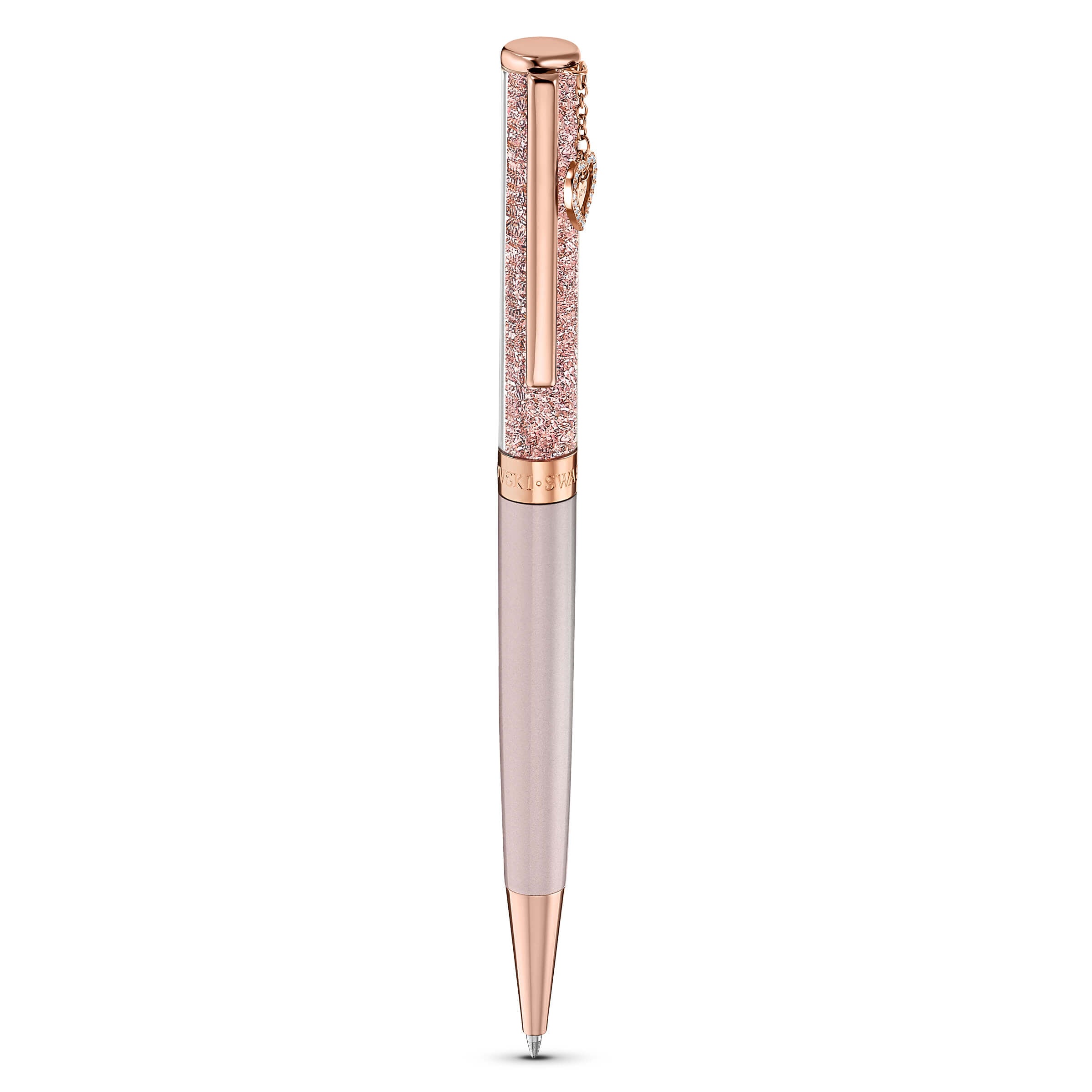 Pink Swarovski crystalline ballpoint pen with rose-gold tone plating, featuring a sleek, elegant design and sparkling crystal accents.