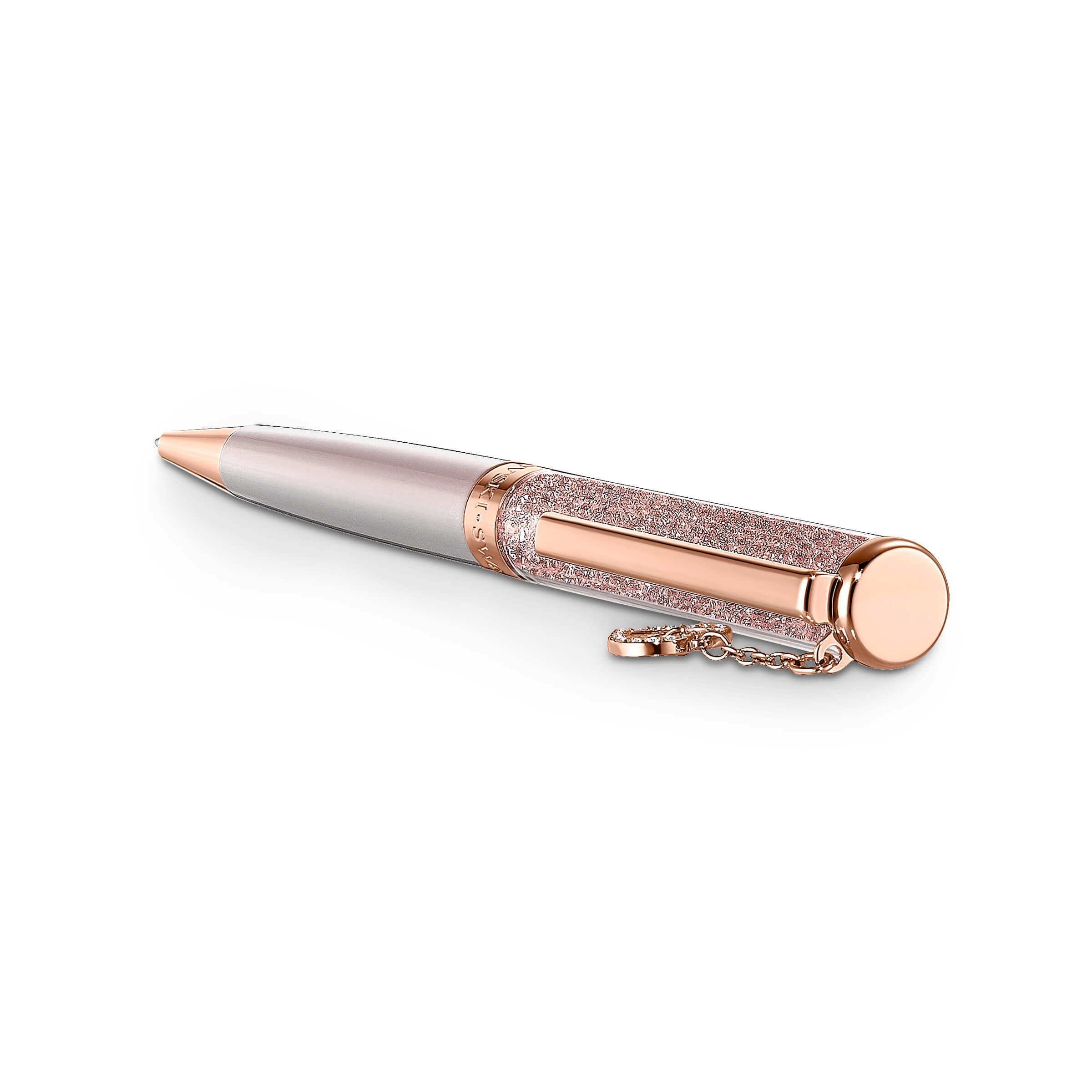 Pink Swarovski crystalline ballpoint pen with rose-gold tone plating, sleek and elegant writing instrument.