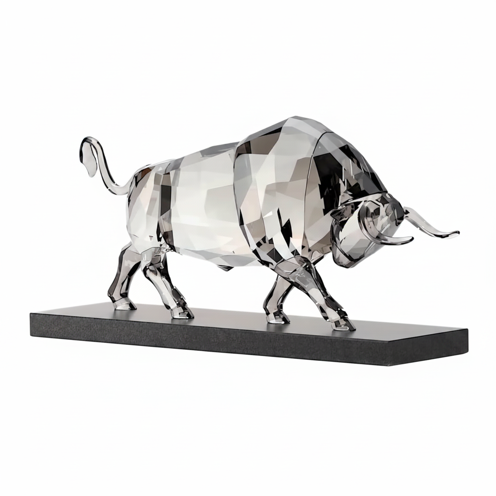 Swarovski Soulmates Bull figurine made of sparkling crystal with detailed features and a polished finish.