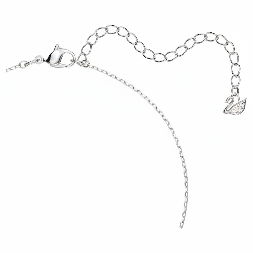 Swarovski Swan necklace featuring a blue dancing swan pendant with rhodium plating, elegant jewelry accessory.