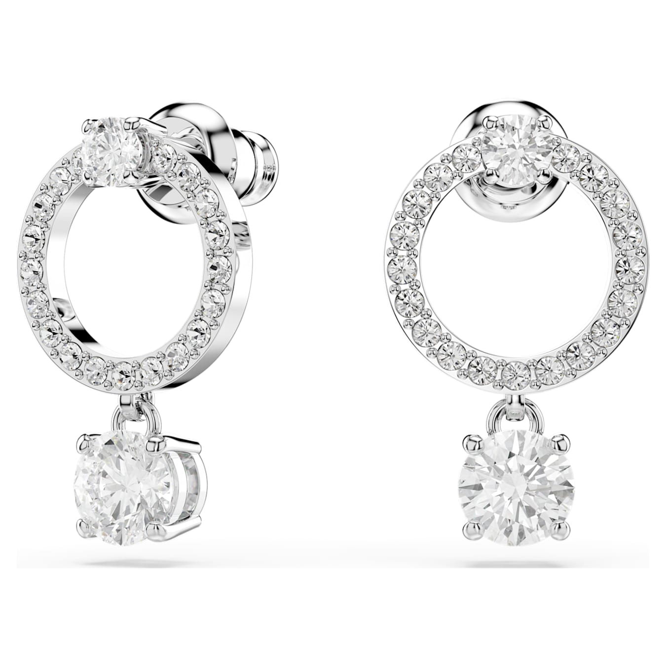 Swarovski Attract hoop earrings with round white crystals, rhodium-plated for a sleek, elegant look.