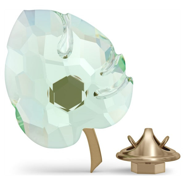 Large Swarovski Jungle Beats Leaf Magnet Brooch in vibrant green with detailed leaf design and sparkling crystal accents.