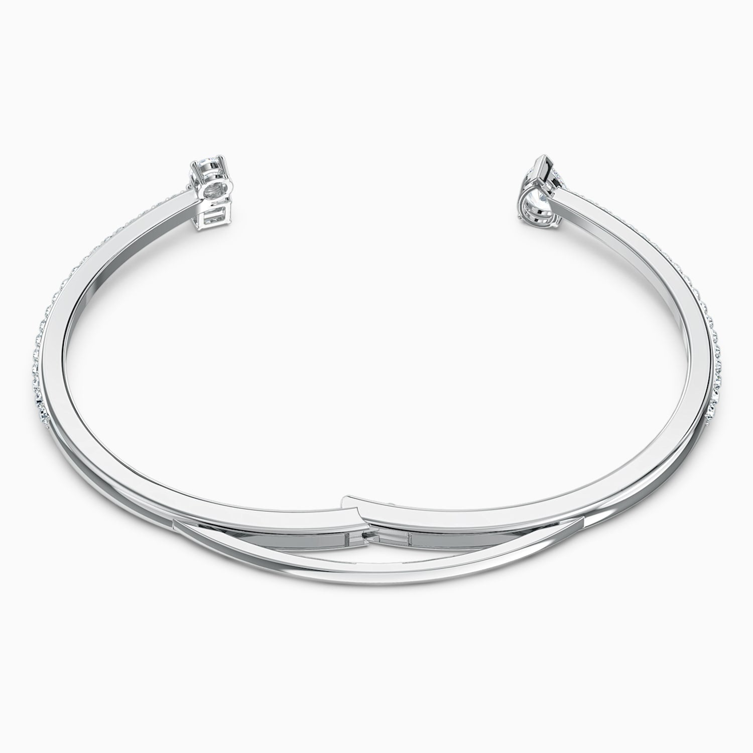 Swarovski Attract Cuff featuring mixed cuts of sparkling crystal and silver-tone metal, stylish jewelry accessory.