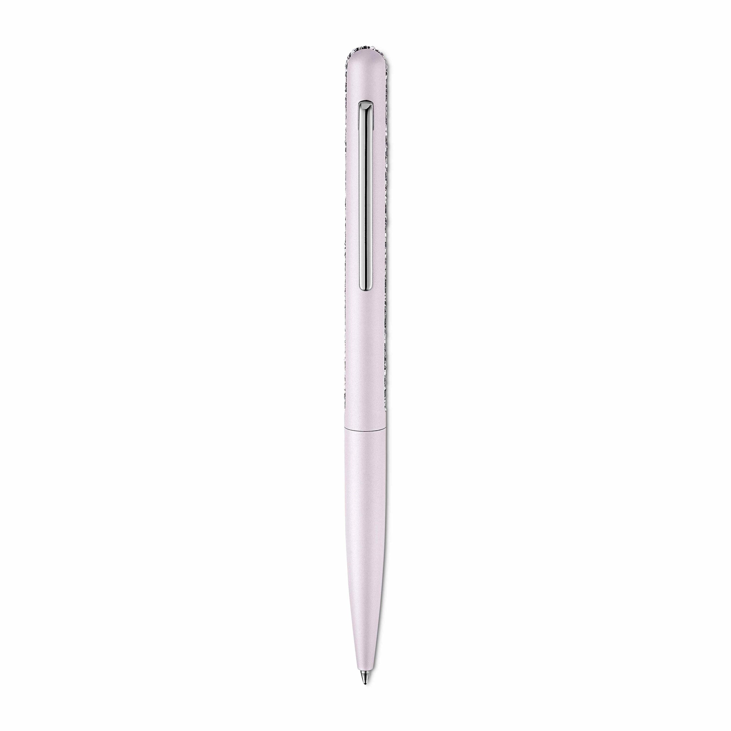 Swarovski Crystal Shimmer BP Pen V Rose ballpoint pen with shimmering pink crystal accents on a sleek metallic body.