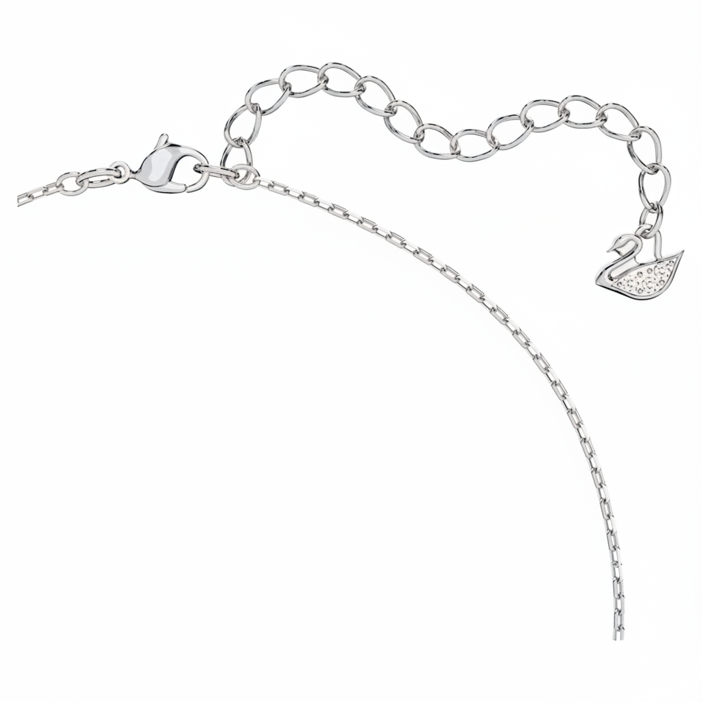Swarovski Una pendant with octagon-shaped white crystal, rhodium-plated chain and setting, showcasing elegant jewelry design