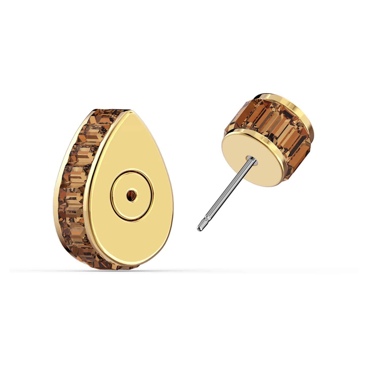 Swarovski Orbita stud earring in multicolored crystals with gold-tone plating, showcasing a sparkling, geometric design.