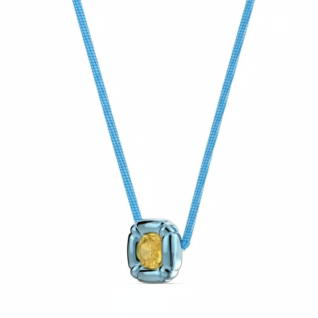 Swarovski Dulcis choker necklace with cushion cut blue crystals and silver-tone chain, elegant jewelry accessory.