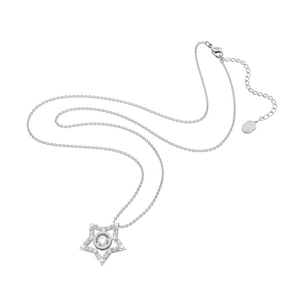 Swarovski Stella Pendant with mixed cuts star design, white crystal, rhodium plated, showcasing elegant jewelry craftsmanship