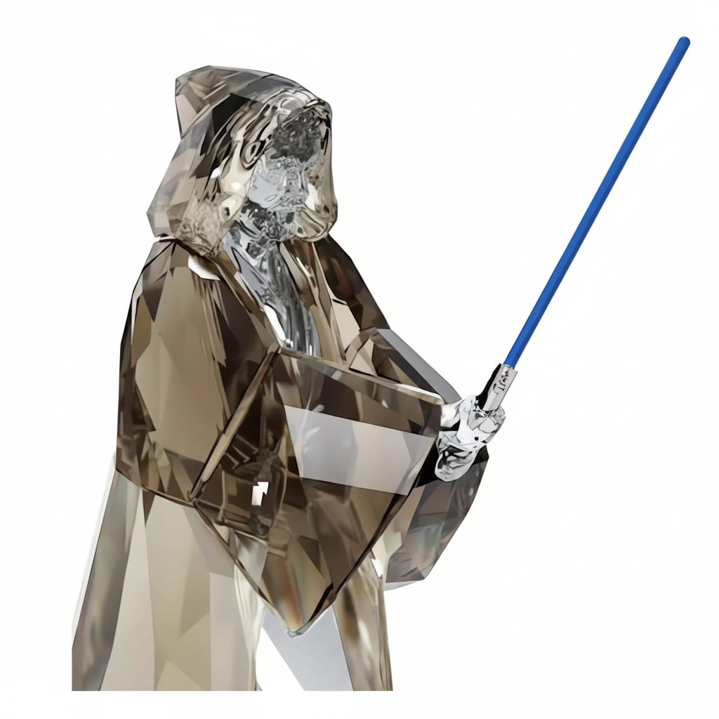 Swarovski crystal Obi-Wan Kenobi Star Wars collectible figurine with detailed craftsmanship and shimmering finish.