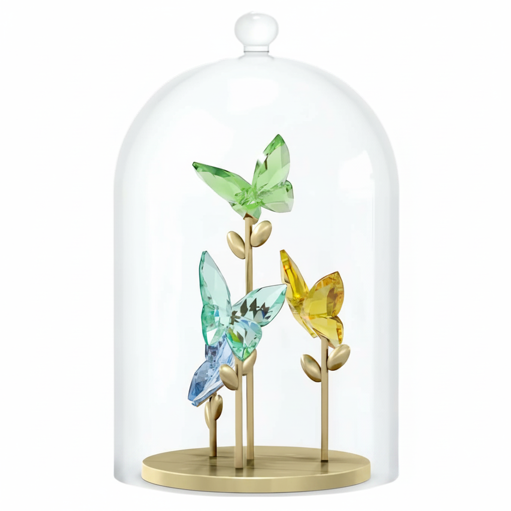 Swarovski Jungle Beats Butterfly Bell Jar with sparkling crystal butterfly and detailed jungle-inspired design, decorative display piece